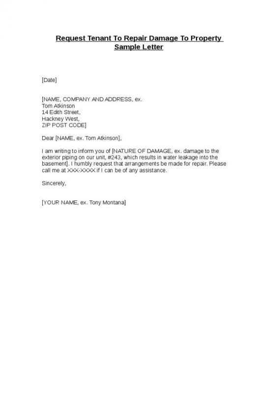 landlord repair letter template