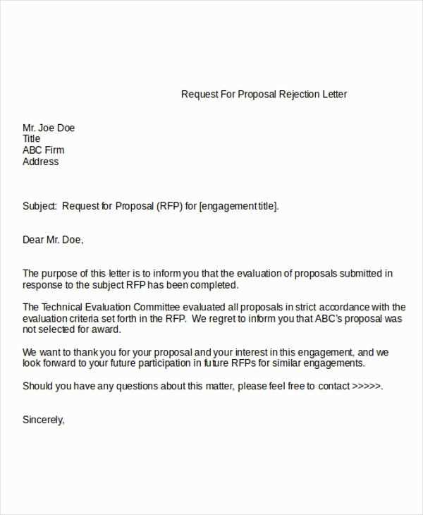 business proposal rejection letter template