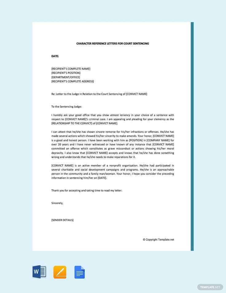 character reference letter for family court template