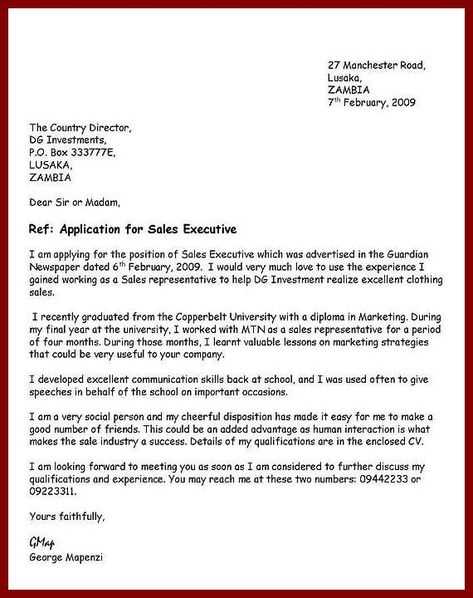 letter of application for employment template