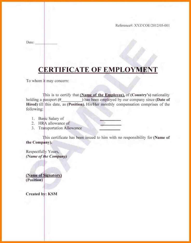 letter of certification of employment template