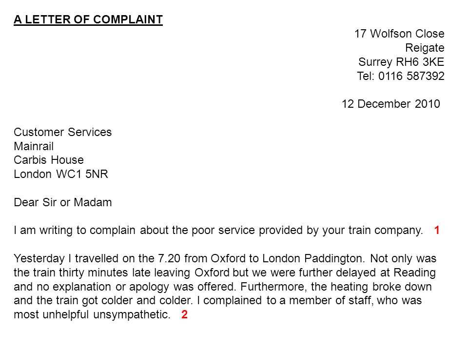 letter of complaint template word