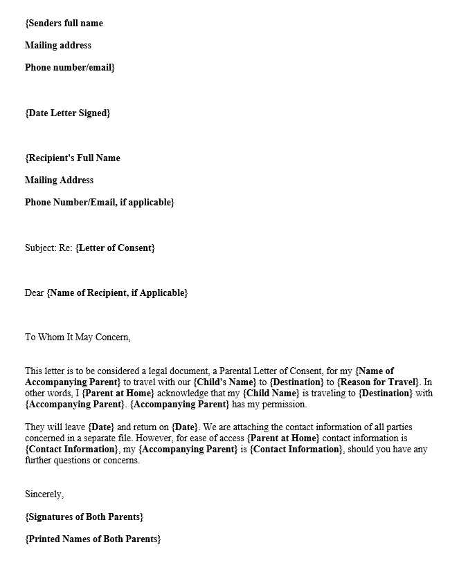 letter of consent to travel template