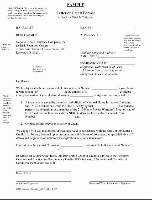 letter of credit explanation template