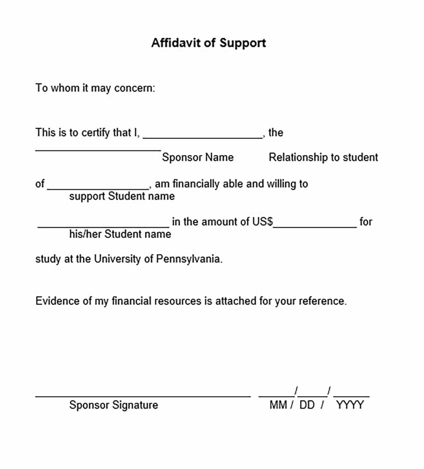 letter of financial support for a family member template