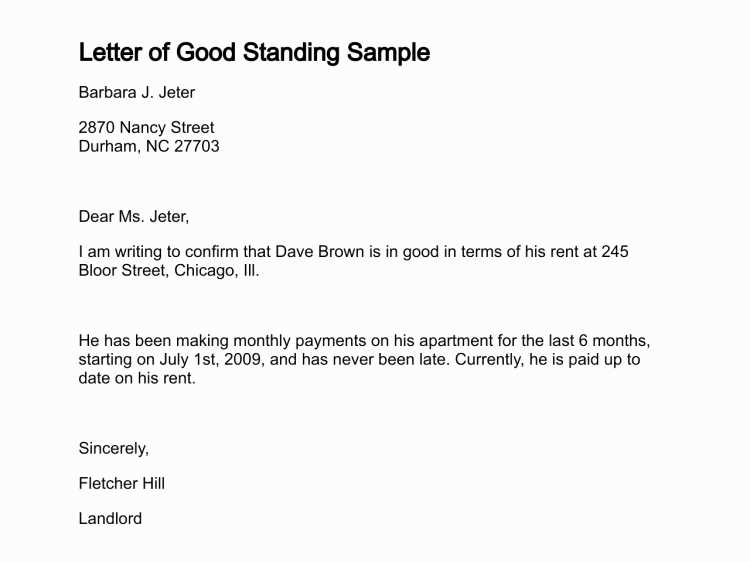 letter of good standing template from employer