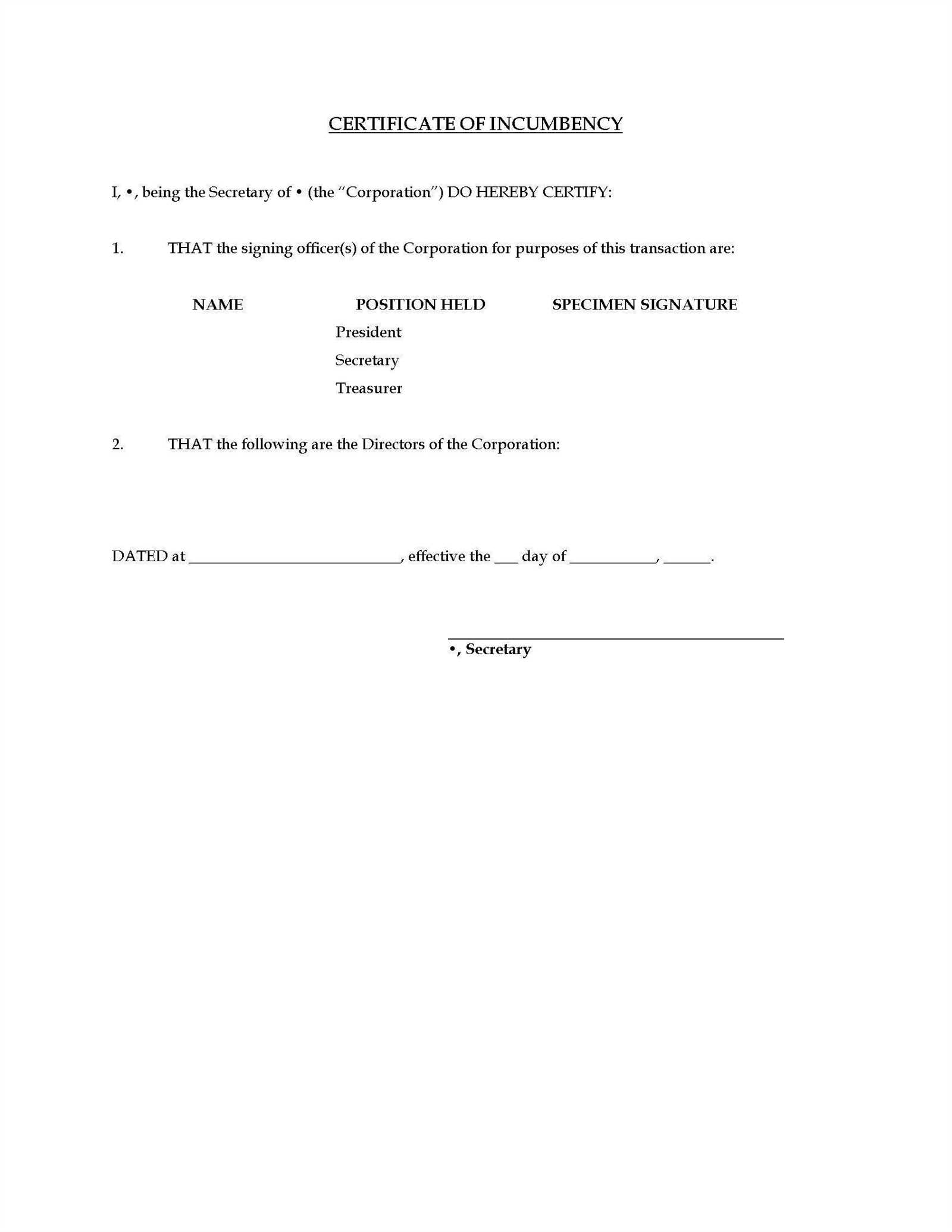 letter of incumbency template