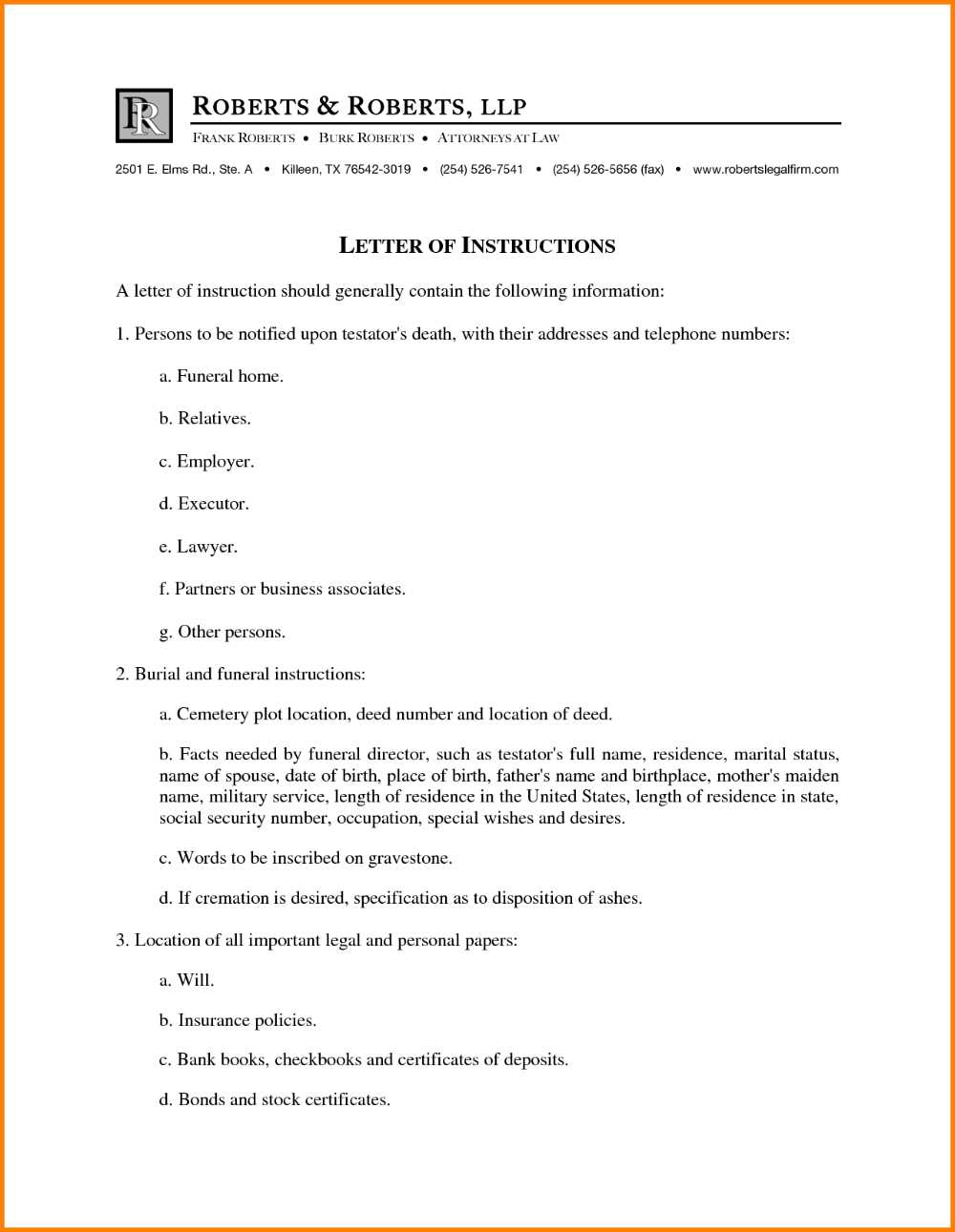 letter of instruction template army family care plan