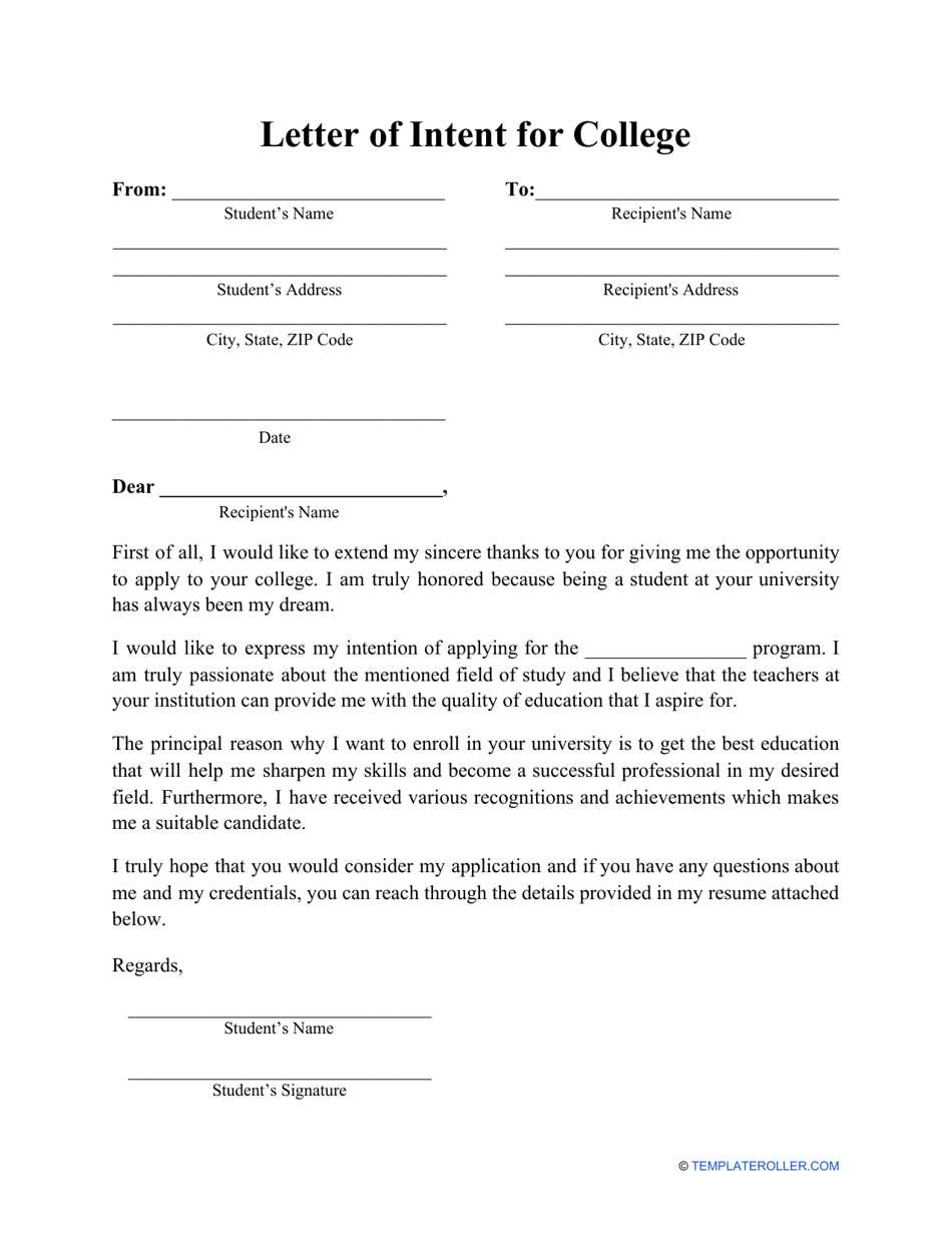 letter of intent email template