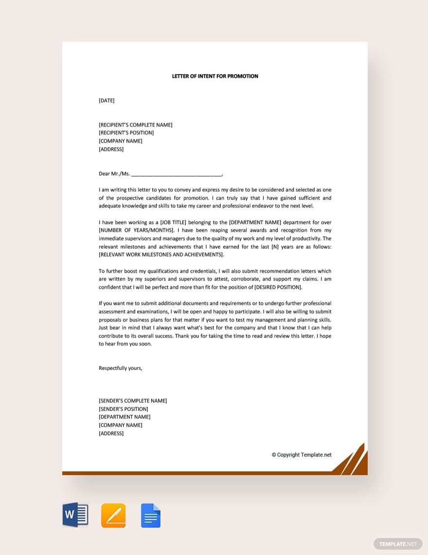 letter of intent for job promotion template