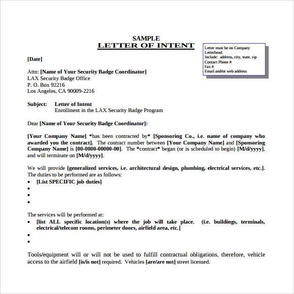 letter of intent for job template word