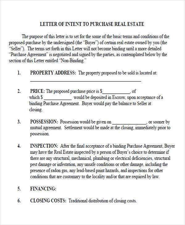 letter of intent real estate template word