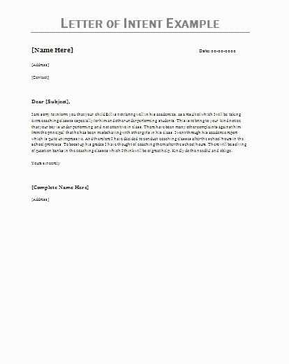 letter of intent teacher template