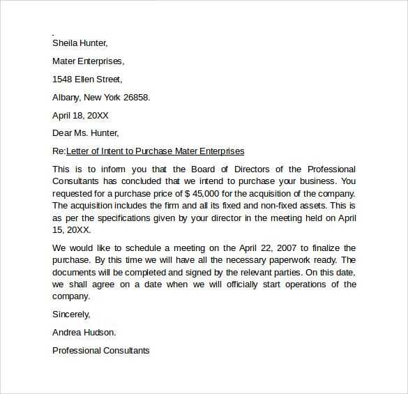 letter of intent to purchase business template free