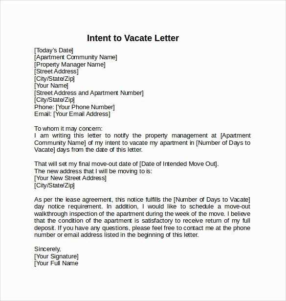 letter of intent to vacate apartment template