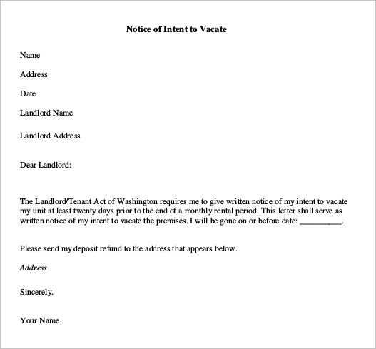 letter of intent to vacate apartment template