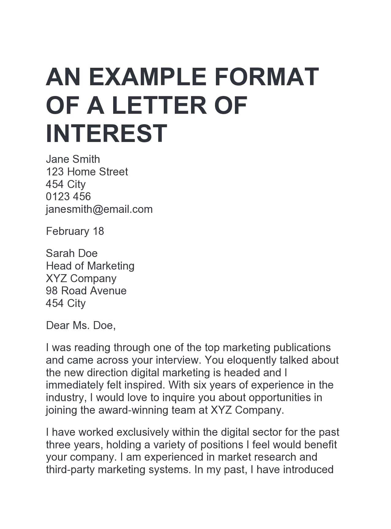 letter of interest for a job template free