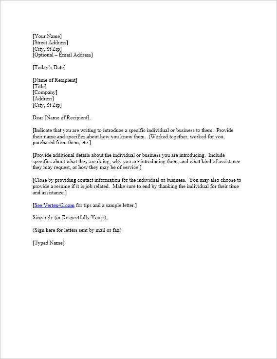 letter of introduction template for a job