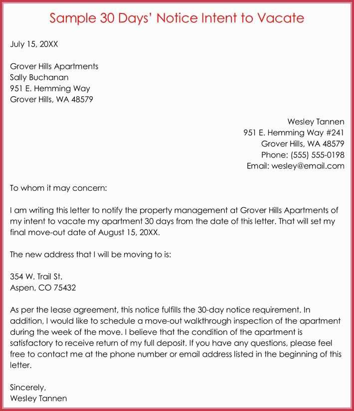 letter of moving out notice template