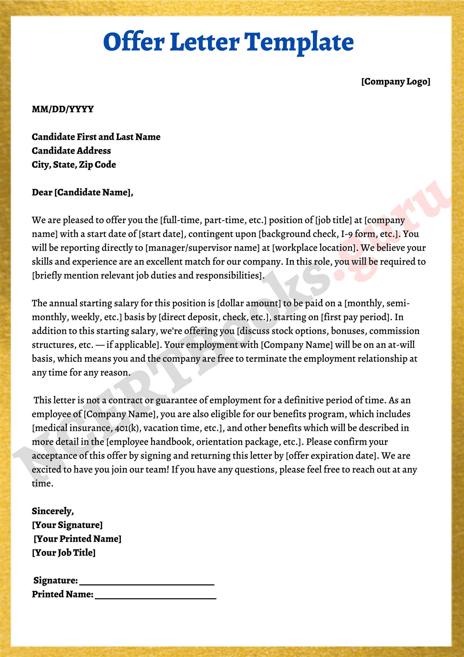 letter of offer for employment template