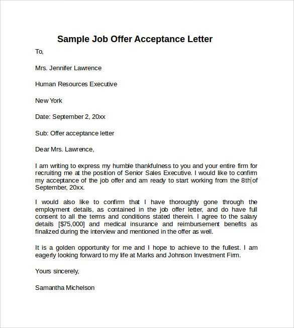 letter of offer for employment template