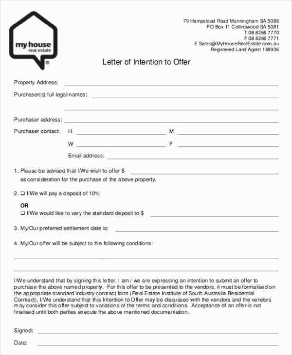 letter of offer house template