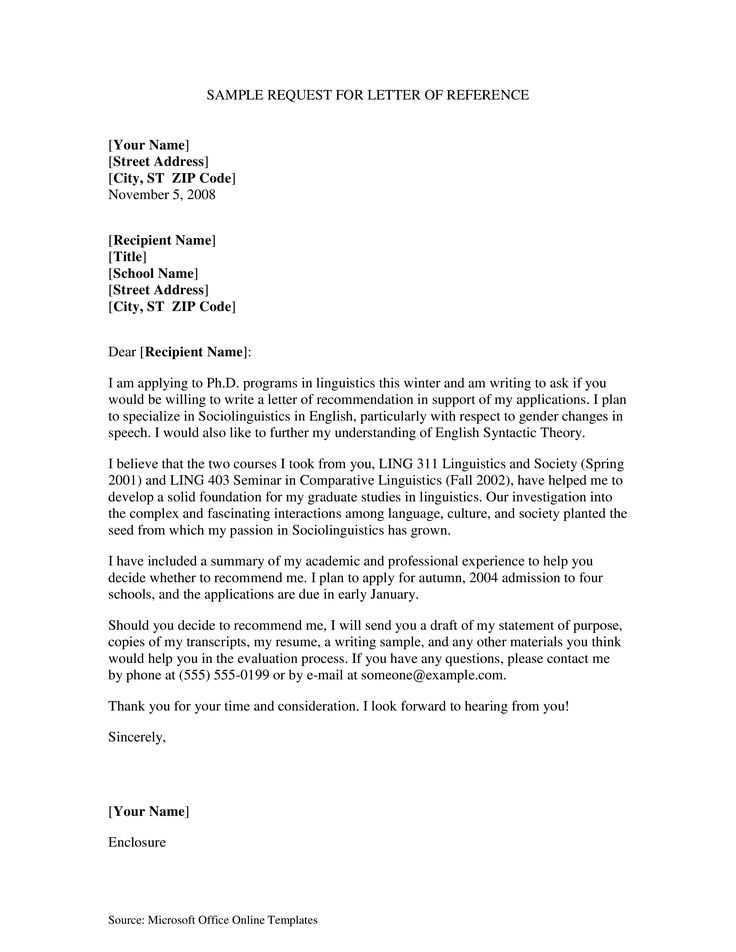 letter of recommendation email request template