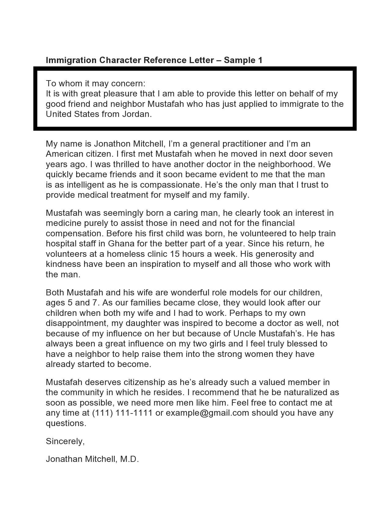 letter of recommendation immigration template