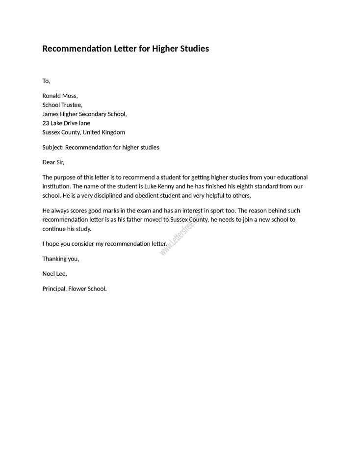 letter of recommendation template education