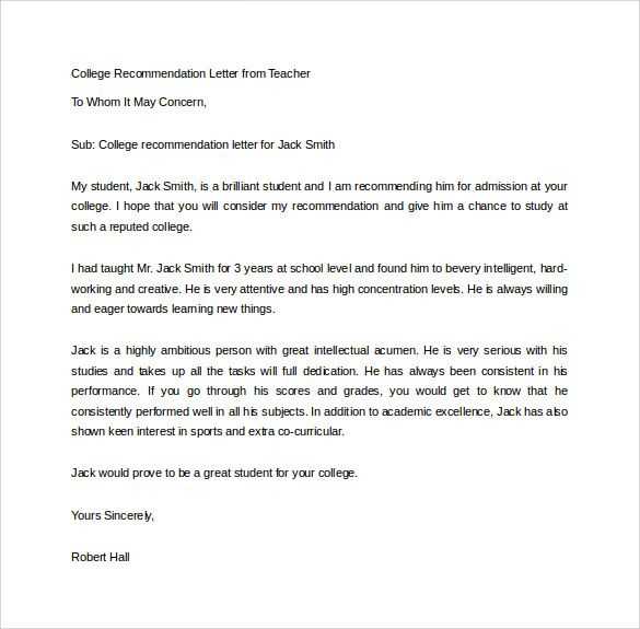 letter of recommendation template for student teacher