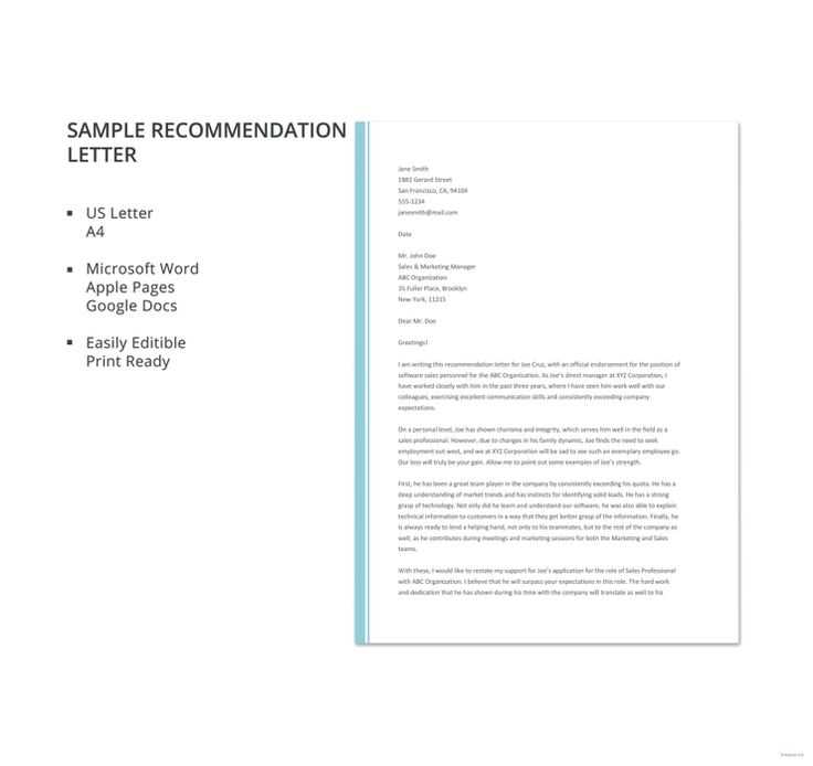 letter of recommendation word template