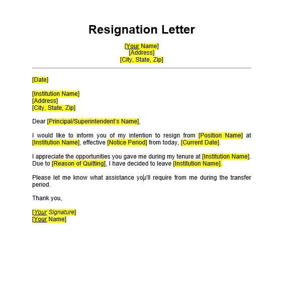 letter of resignation example template