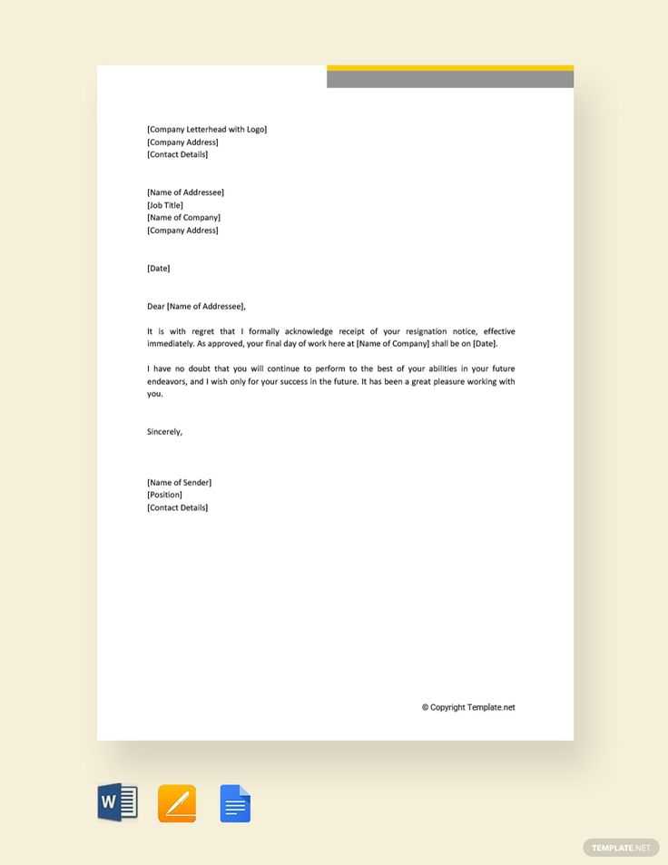 letter of resignation immediate effect template