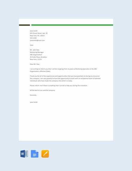 letter of resignation template google docs