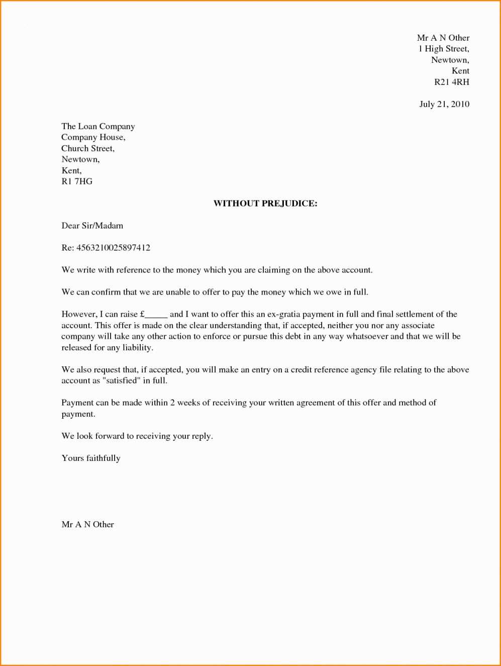 letter of settlement template