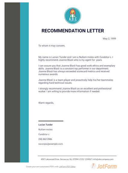 letter recommendation template