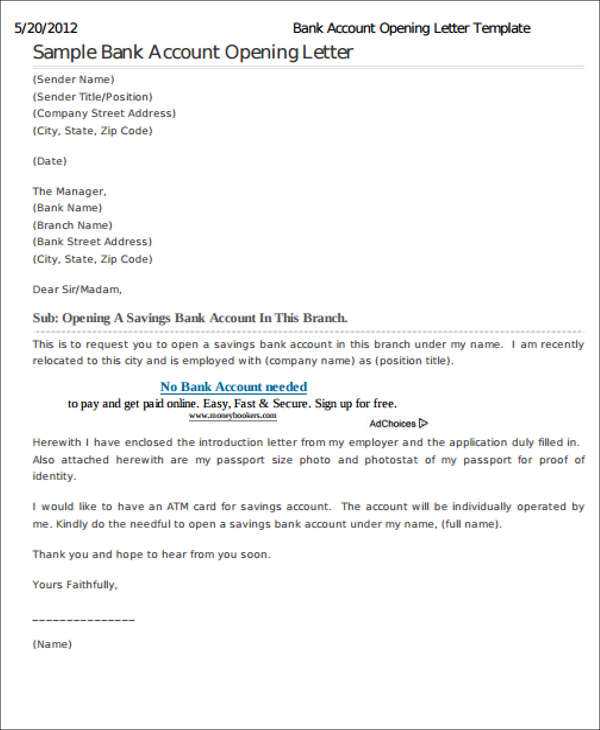 letter to a bank template