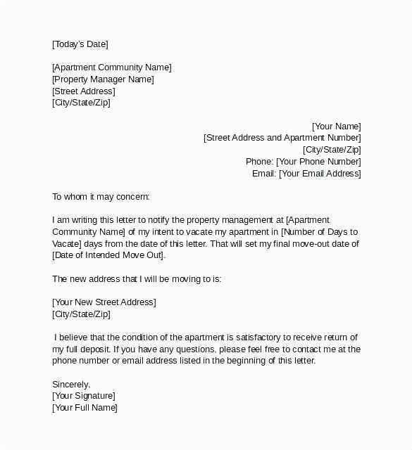 letter to vacate apartment template