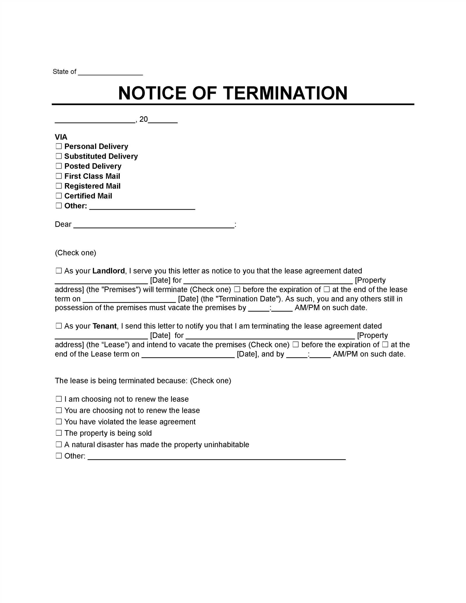 lease termination letter texas template