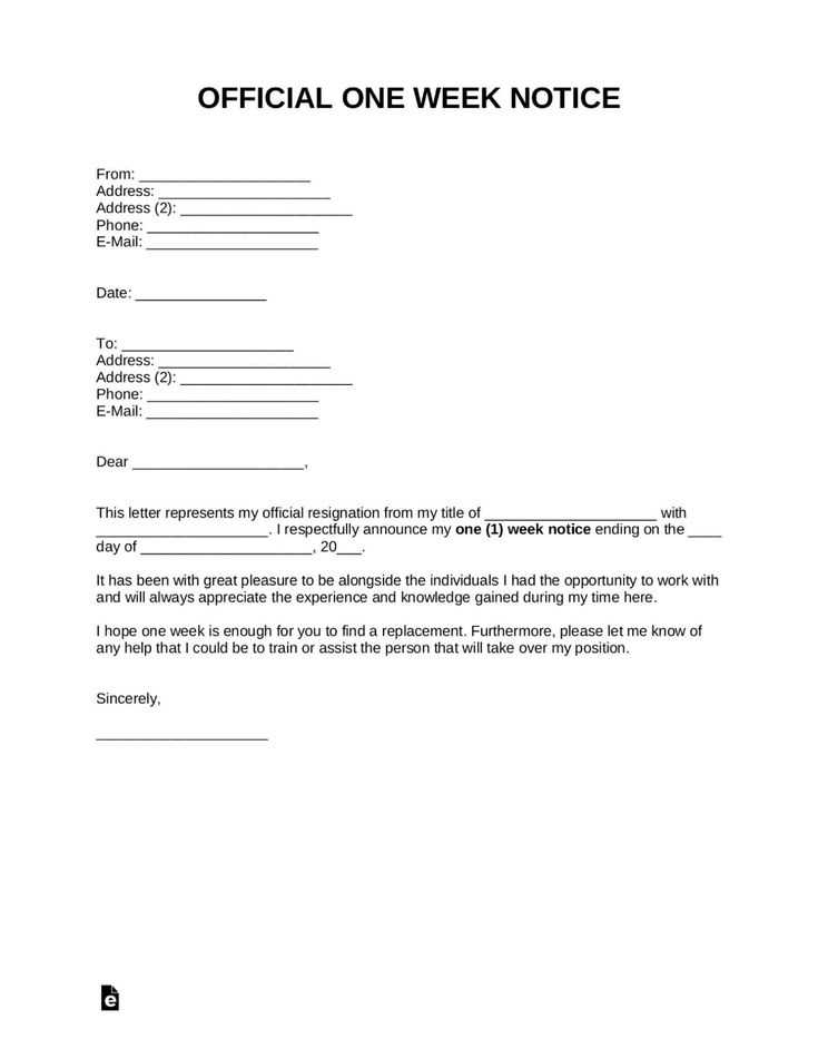 one week resignation letter template