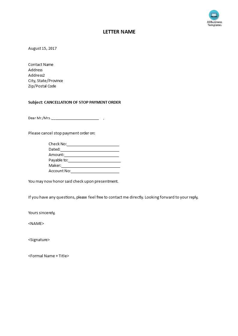 order cancellation letter template