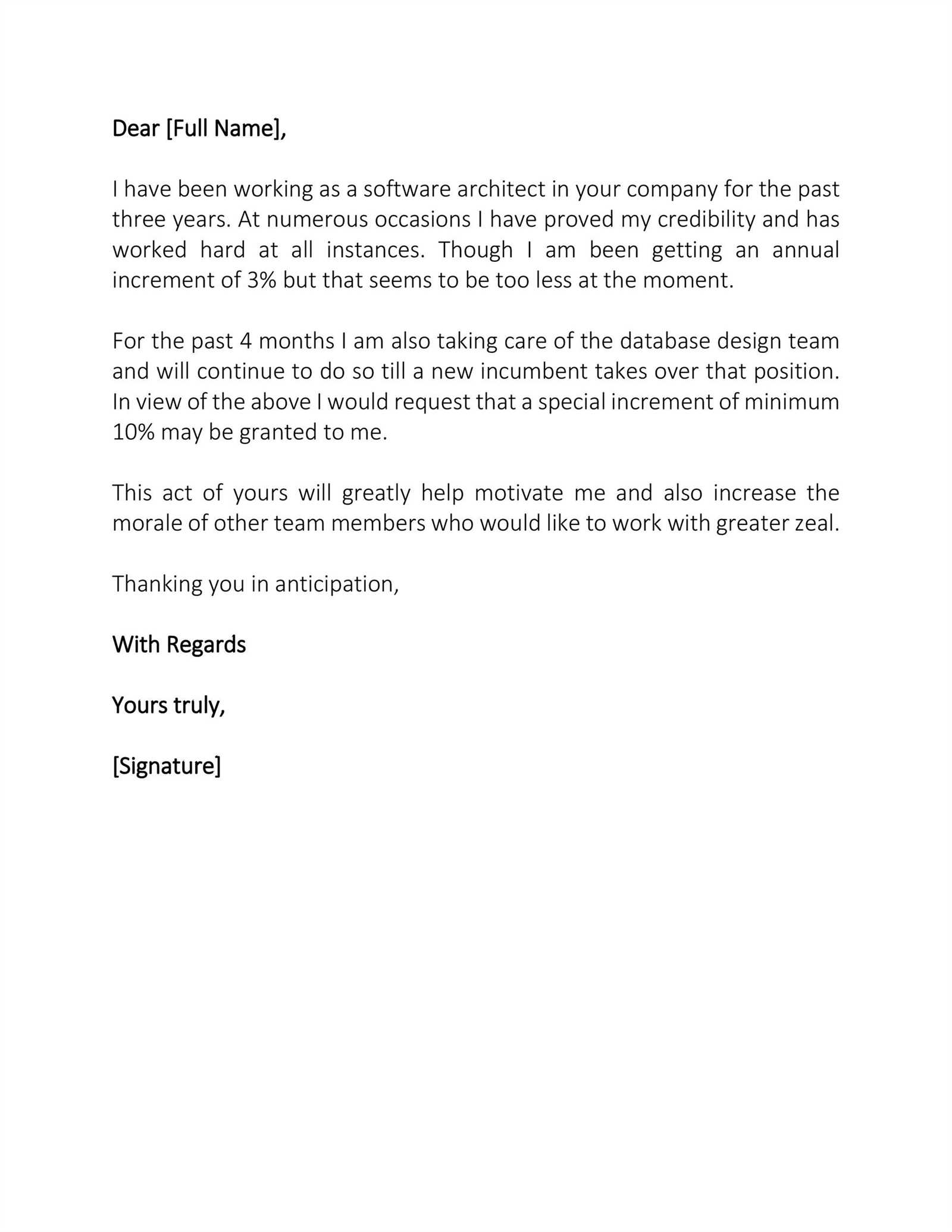 pay increase letter to employee template