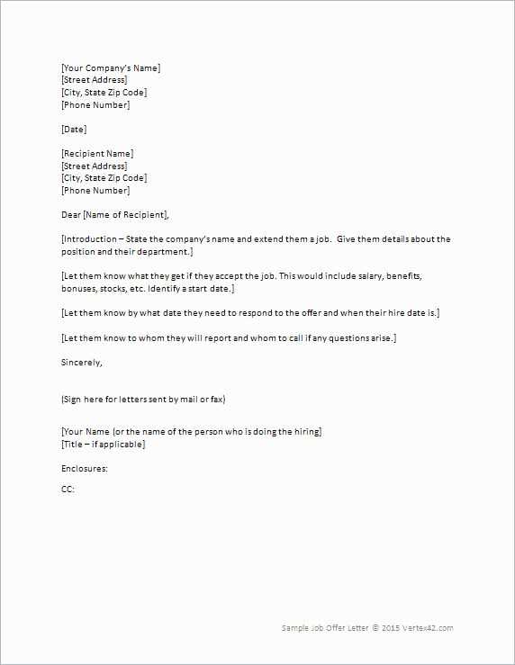 simple job offer letter template word