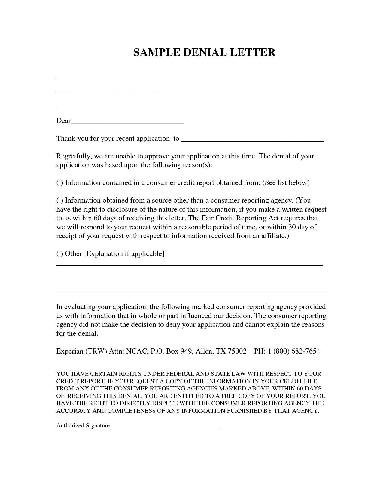 insurance denial letter template