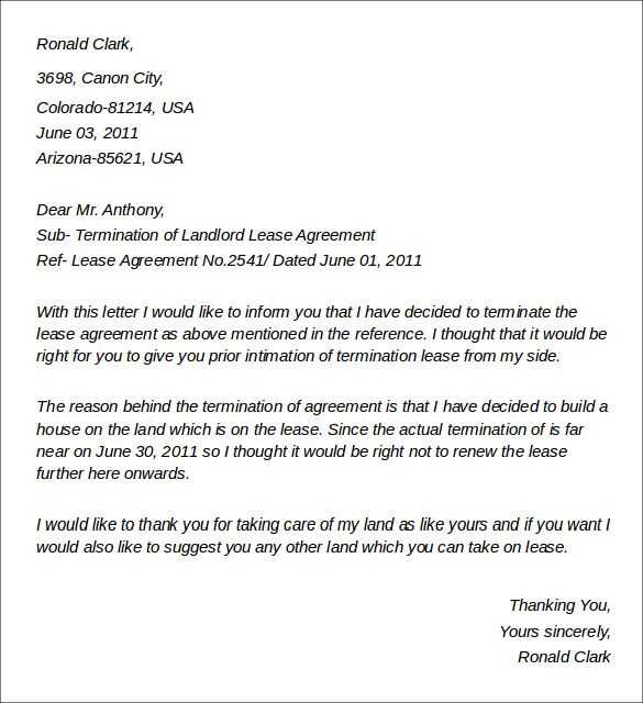 end of tenancy agreement letter from landlord template