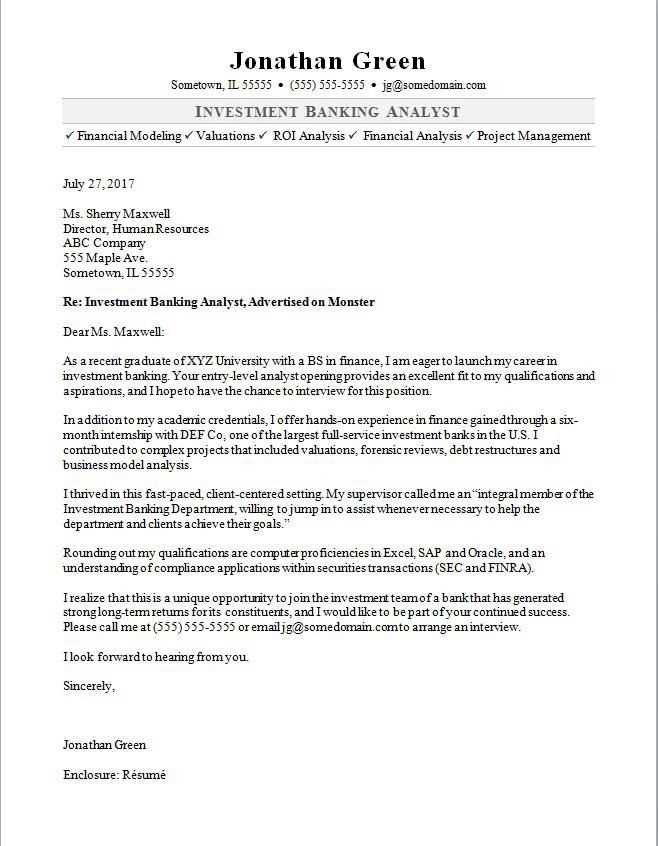 banking cover letter template