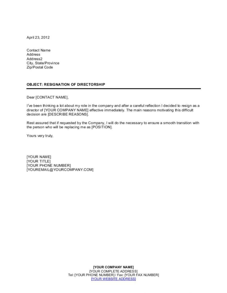 letter of resignation director template