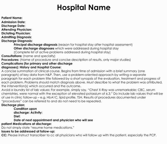 medical discharge letter template