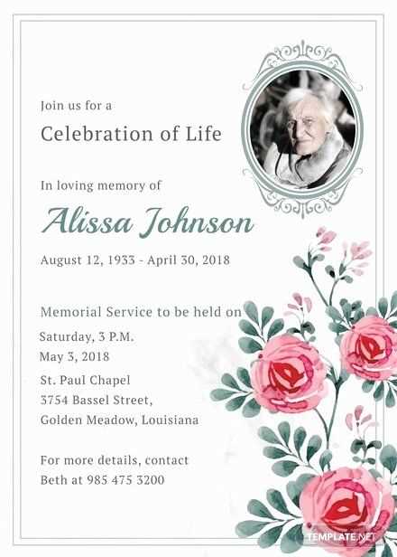 memorial service invitation letter template