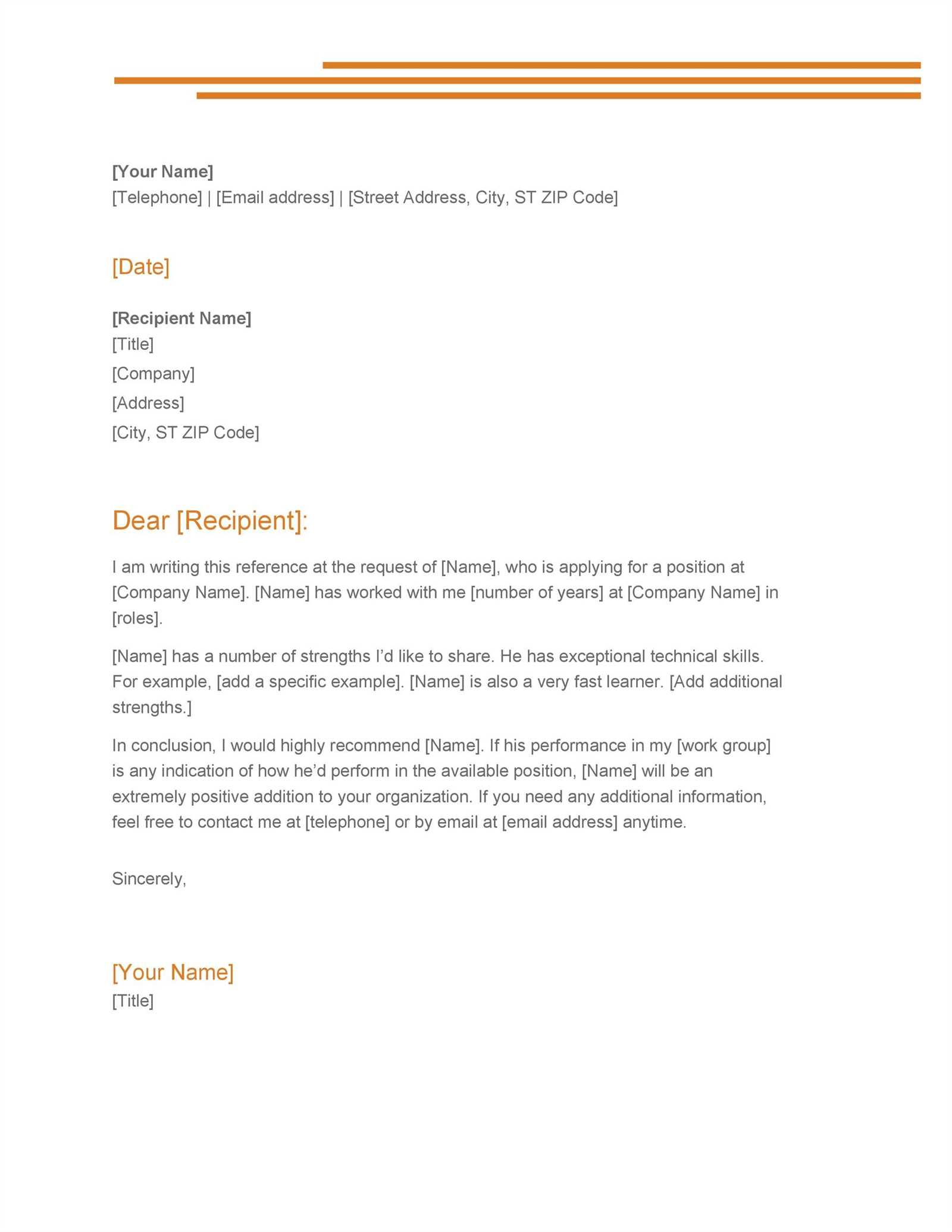 microsoft word reference letter template